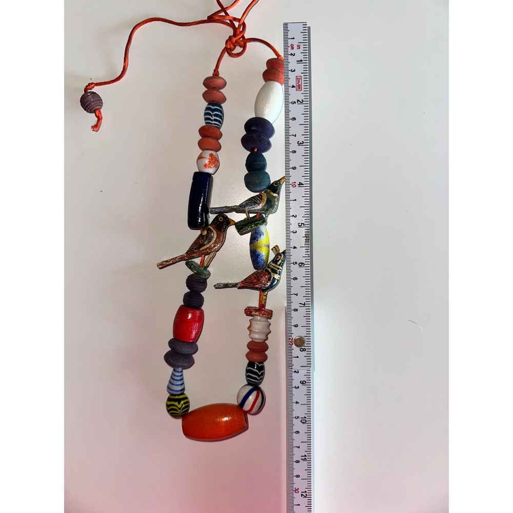 Artisan Hand Painted‎ Bird Beaded Necklace Multicolor Wood Ceramic Folk Art Boho - Picture 5 of 6